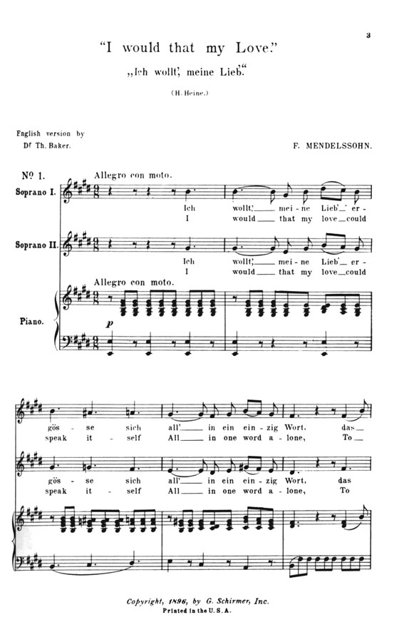 Mendelssohn【Sixteen Two-Part Songs】
