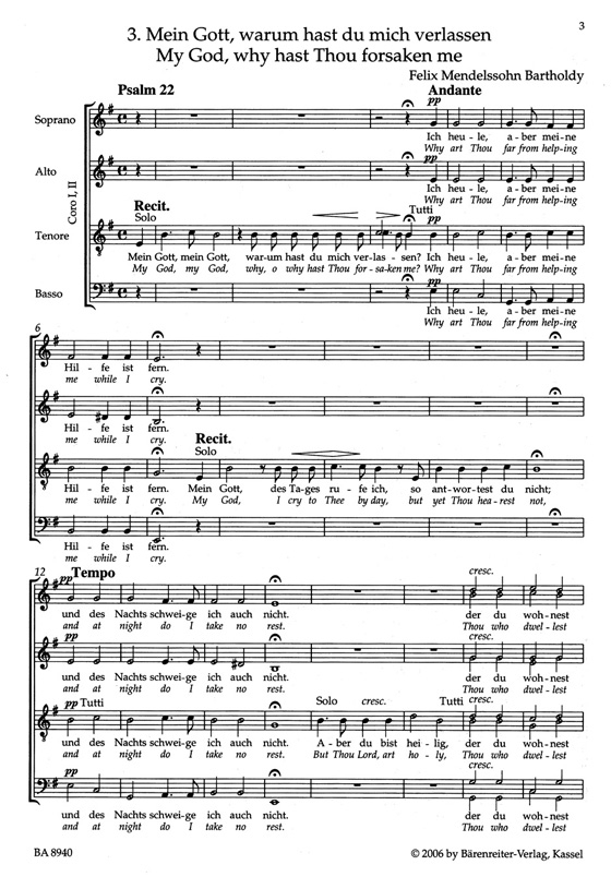 Mendelssohn Bartholdy【Mein Gott, warum hast du mich verlassen , Psalm 22】Partitur/Score Mendelssohn Bartholdy【Mein Gott, warum hast du mich verlassen , Psalm 22】Partitur/Score