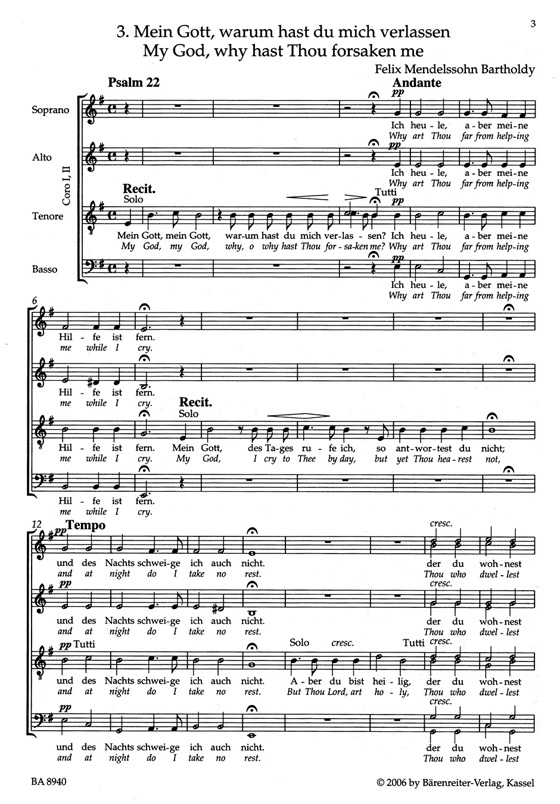 Mendelssohn Bartholdy【Mein Gott, warum hast du mich verlassen , Psalm 22】Partitur／Score