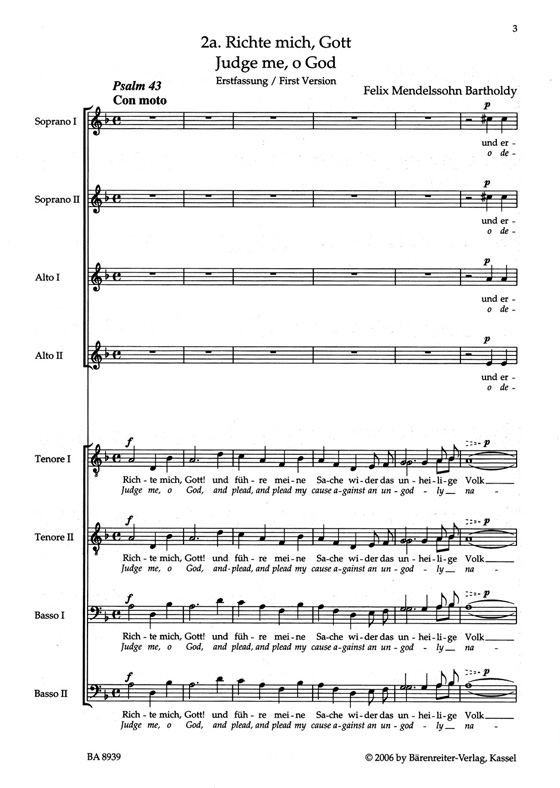 Mendelssohn Bartholdy【Richte mich, Gott－Psalm 43】Partitur／Score