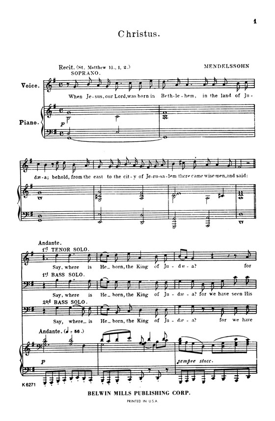 Mendelssohn【Christus】for Soprano and Tenor Soli, Chorus and Orchestra with English text , Vocal Score