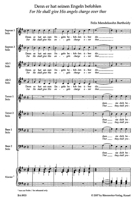 Mendelssohn Bartholdy【Denn er hat seinen Engeln befohlen】motette fur acht Stimmen a cappella , Partitur／Score