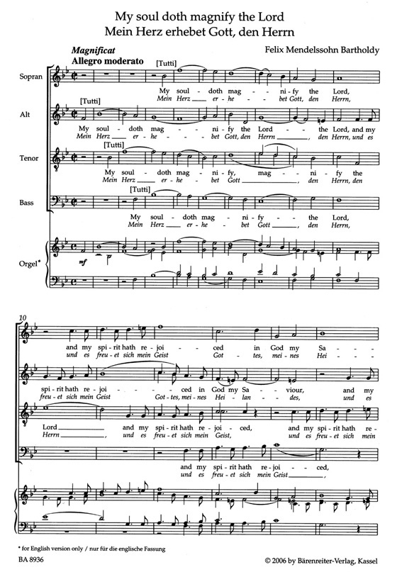 Mendelssohn Bartholdy【My soul doth magnify the Lord】Score／Partitur