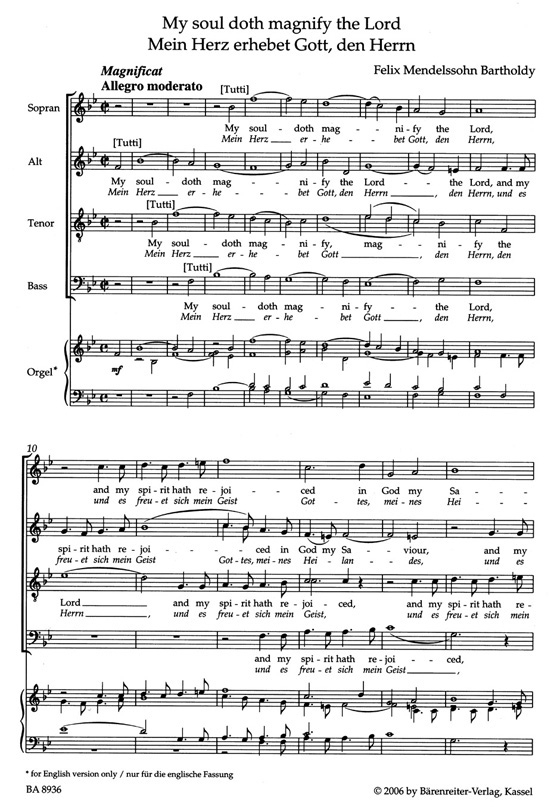 Mendelssohn Bartholdy【My soul doth magnify the Lord】Score/Partitur Mendelssohn Bartholdy【My soul doth magnify the Lord】Score/Partitur