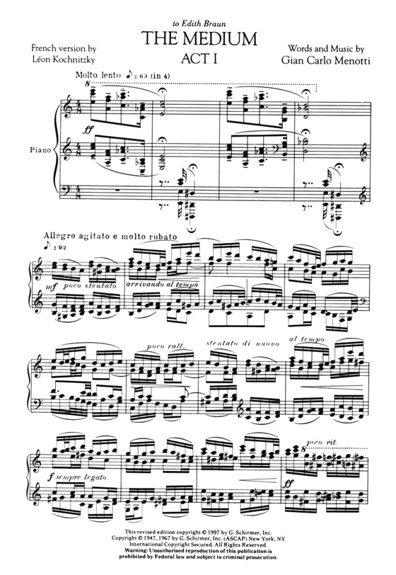 Gian Carlo Menotti【The Medium】Piano／Vocal Score