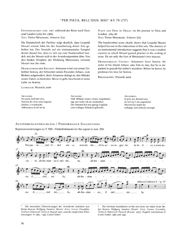 Mozart【 Konzertarien / Concert Arias】for Soprano , Klavierauszug／Vocal Score