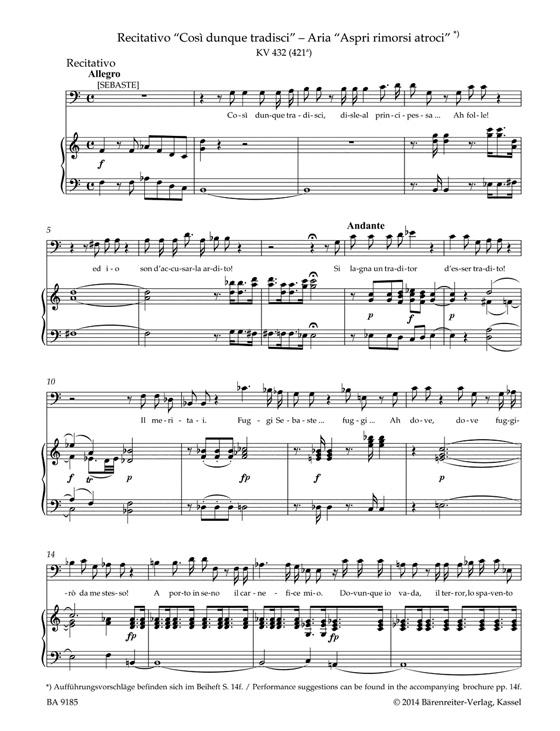 Mozart【Konzertarien / Concert Arias】for Bass , Klavierauszug／Vocal Score
