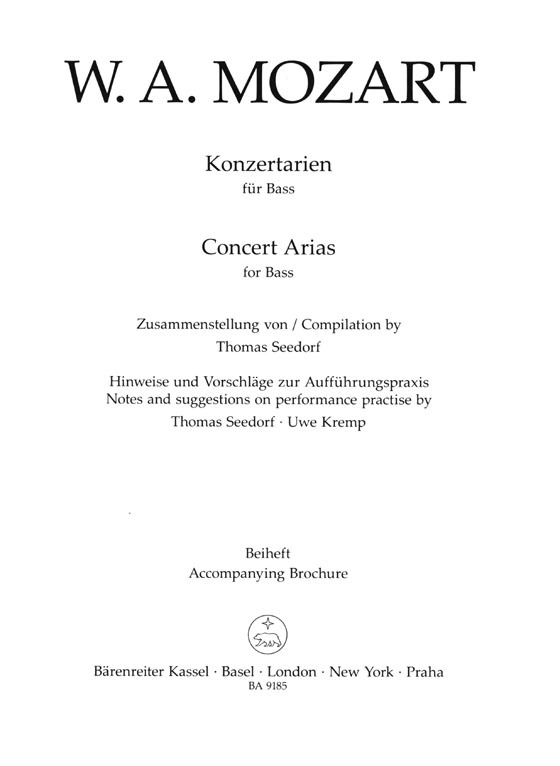 Mozart【Konzertarien / Concert Arias】for Bass , Klavierauszug／Vocal Score