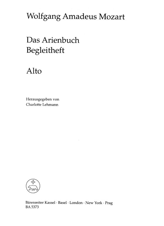 Mozart【Das Arienbuch ‧The Aria Book】Alto