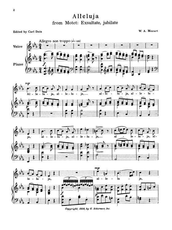 Mozart【Alleluja－From the Motet (Exsultate, jubilate)】for Voice and Piano , Medium