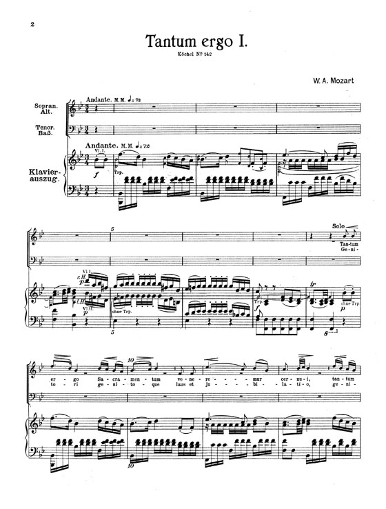 Mozart【Two Tantum Ergo K. 142 , K. 197】Vocal Score