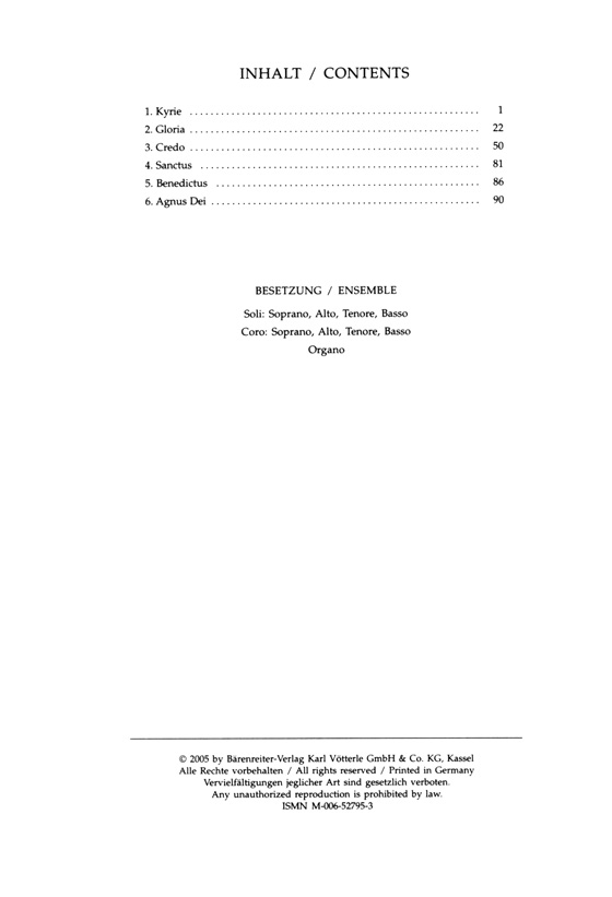 Mozart【Missa in C -Waisenhausmesse , KV 139(47a)】Bearbeitet für Soli, Chor und Orgel , Partitur／Score