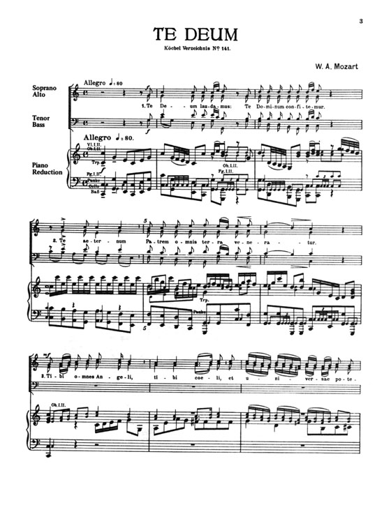 Mozart【Te Deum in C Major, K. 141】for Chorus and Orchestra , Choral Score