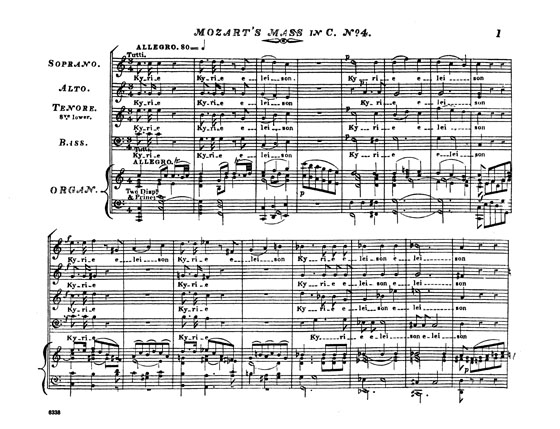 Mozart【Mass in C Major , (K.258)】for Soli, Chorus, Orchestra and Organ with Latin text , Choral Score