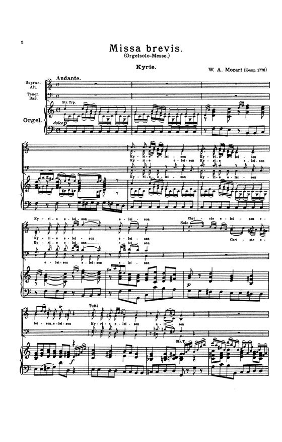 Mozart【Missa Brevis in C Major (K. 259)】for Soli, Chorus, Orchestra and Organ , Choral Score