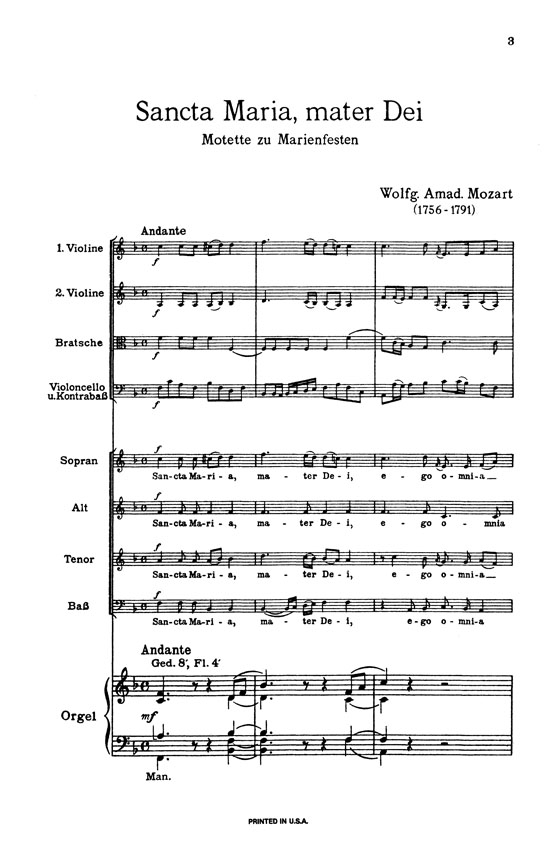 Mozart【Sancta Maria, Mater Dei , K. 273】for SATB, Strings and Organ with Latin text , Full Score