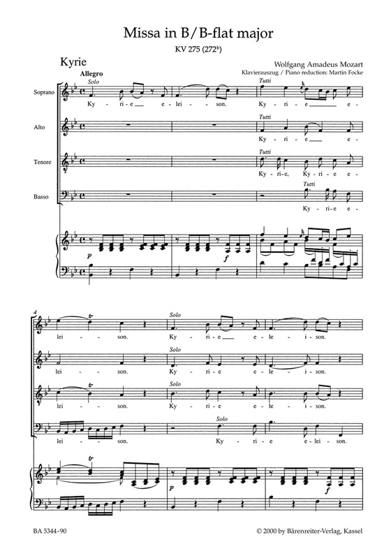 Mozart【Missa in B , KV 275(272b)】Klavierauszug , Vocal Score