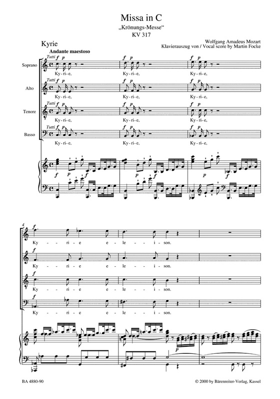 Mozart【Missa in C－Krönungsmesse , KV 317】Klavierauszug , Vocal Score