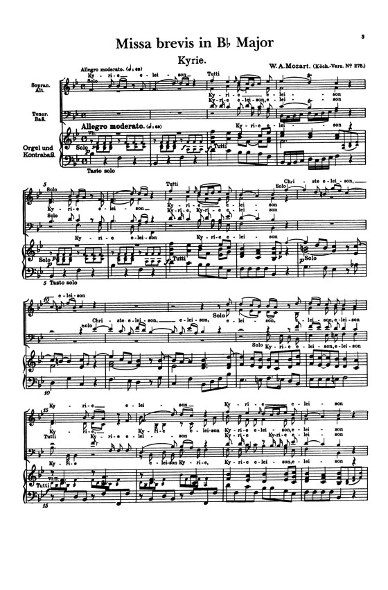 Mozart【Missa Brevis in B-flat Major (K. 275)】for Soli, Chorus, Orchestra and Organ , Choral Score