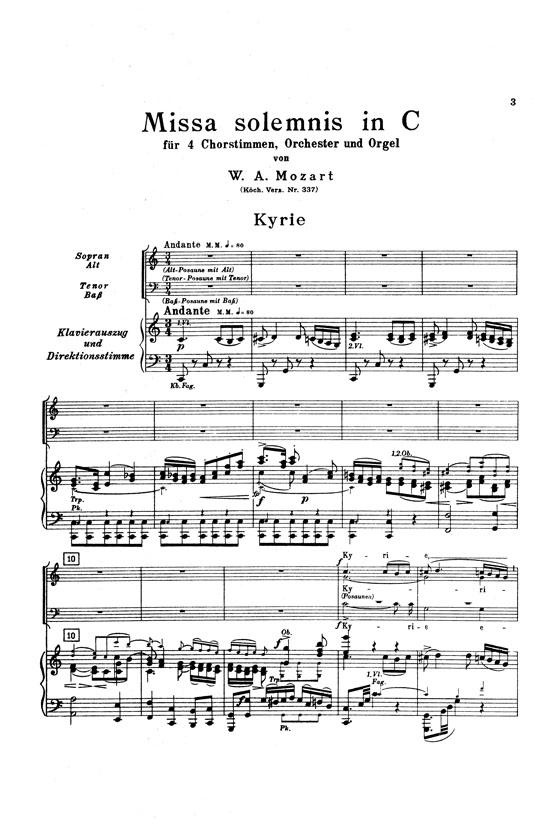 Mozart【Missa solemnis in C Major , K. 337】for Soli, Chorus and Orchestra , Choral Score