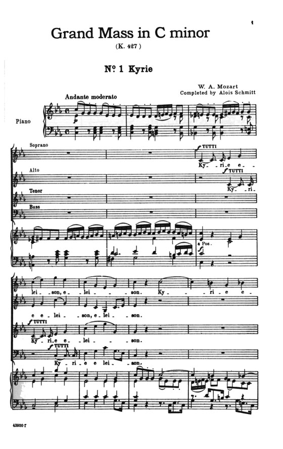 Mozart【Grand Mass in C Minor (K. 427)】for Double Chorus of Mixed Voices and Four Solo Voices with Piano Accompaniment