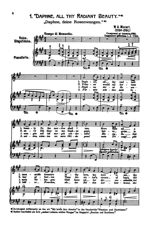 Mozart【Songs】for Solo Voice and Piano with German and English text (some songs also with French or Italian text)Vocal Score
