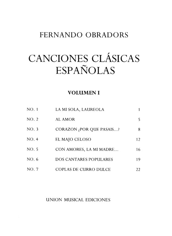 Fernando Obradors【Canciones Clasicas Espanolas】Volumen Ⅰ, Para Canto Y Piano