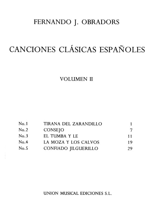 Fernando Obradors【Canciones Clasicas Espanolas】Volumen Ⅱ , Para Canto Y Piano
