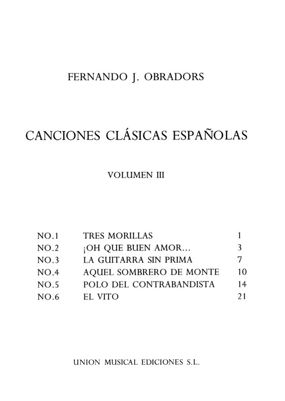 Fernando Obradors【Canciones Clasicas Espanolas】Volumen Ⅲ , Para Canto Y Piano