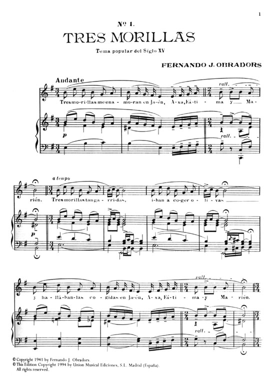 Fernando Obradors【Canciones Clasicas Espanolas】Volumen Ⅲ , Para Canto Y Piano