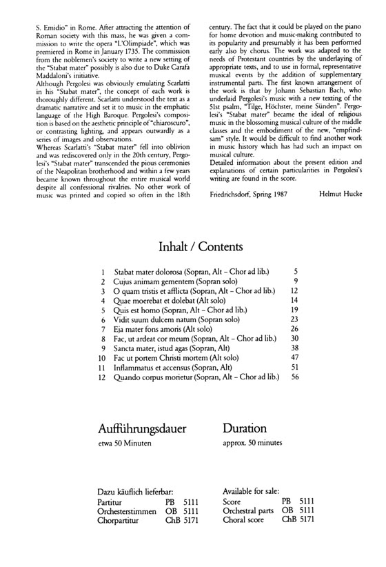 Pergolesi【Stabat Mater】für Sopran, Alt, Streicher und Basso continuo , Klavierauszug