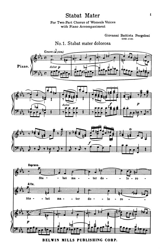 Pergolesi【Stabat Mater】for Soprano and Alto Soli, Treble Chorus and String Orchestra , Choral Score Pergolesi【Stabat Mater】for Soprano and Alto Soli, Treble Chorus and String Orchestra , Choral Score