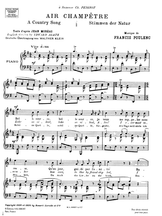Poulenc【Douze melodies , Volume 1】pour voix et piano (voix elevees)
