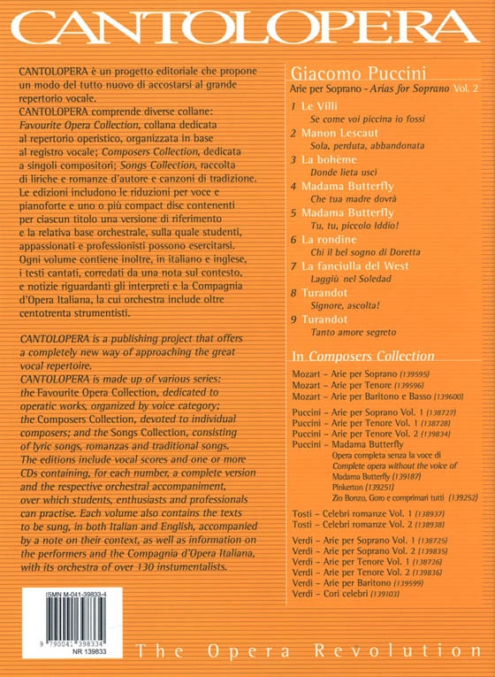 Cantolopera : Puccini【CD+樂譜】Arie per Soprano , Volume 2 Cantolopera : Puccini【CD+樂譜】Arie per Soprano , Volume 2