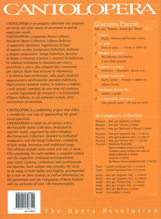 Cantolopera : Puccini【CD+樂譜】Arie per Tenore , Volume 2 Cantolopera : Puccini【CD+樂譜】Arie per Tenore , Volume 2