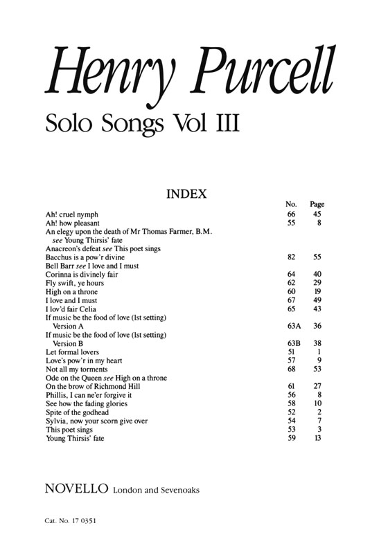 Henry Purcell【Solo Songs】Vol Ⅲ