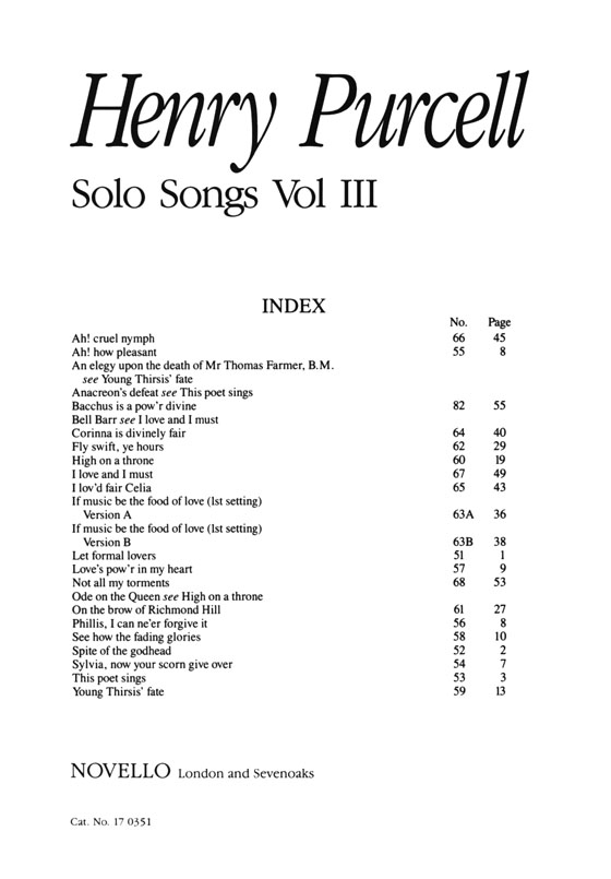 Henry Purcell【Solo Songs】Vol Ⅲ Henry Purcell【Solo Songs】Vol Ⅲ