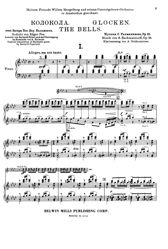 Rachmaninoff【The Bells , Opus 35】for Soprano, Tenor and Baritone Soli, Chorus and Orchestra with Russian, German and English text , Vocal Score