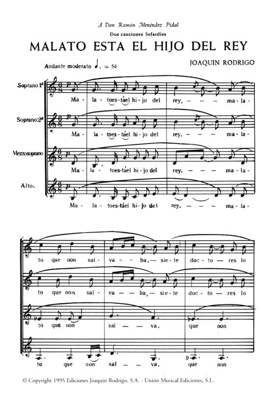 Joaquin Rodrigo【 Dos Canciones Sefardies (1950)】Para coro mixto