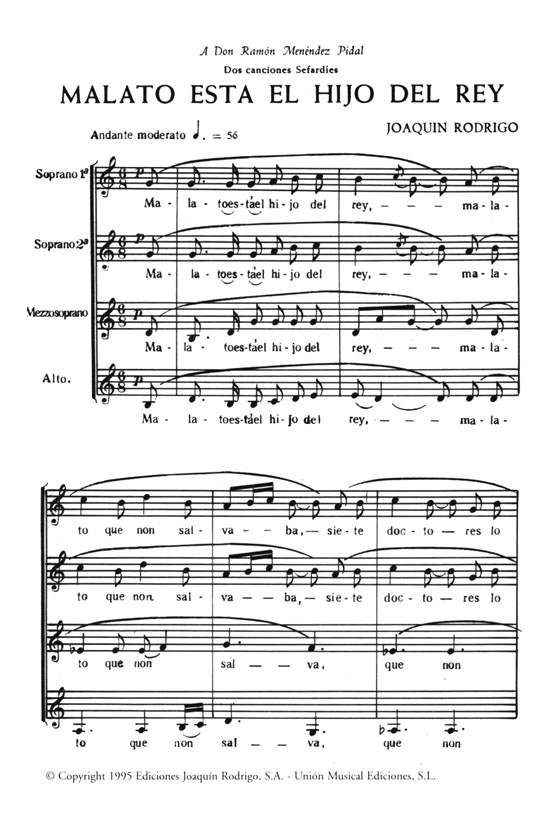 Joaquin Rodrigo【 Dos Canciones Sefardies (1950)】Para coro mixto Joaquin Rodrigo【 Dos Canciones Sefardies (1950)】Para coro mixto