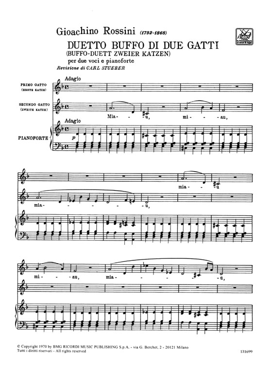 Rossini【Duetto buffo di due gatti】per due voci e pianoforte , Canto e pianoforte Rossini【Duetto buffo di due gatti】per due voci e pianoforte , Canto e pianoforte