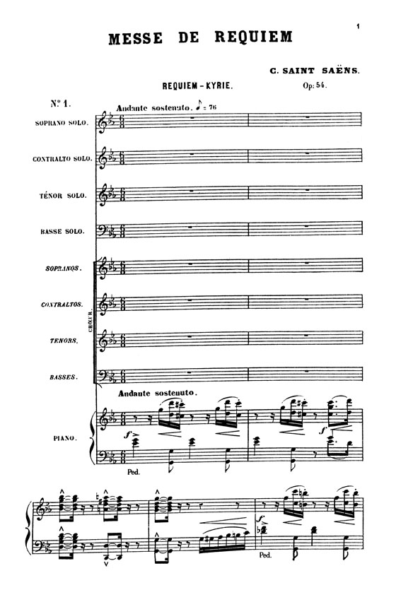 Saint-Saens【Requiem , Opus 54】for Soli, Chorus and Orchestra , Choral Score