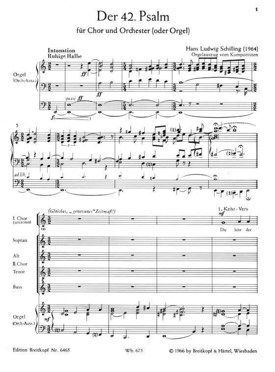 H.L. Schilling【Der 42. Psalm】für Chor und Orchester (oder Orgel) , Orgelauszug