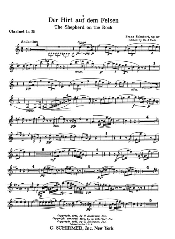 Schubert-Songs【The Shepherd on the Rock (Der Hirt auf dem Felsen)】High, B♭; with Clarinet(Violin or Flute)Obbligato Schubert-Songs【The Shepherd on the Rock (Der Hirt auf dem Felsen)】High, B♭; with Clarinet(Violin or Flute)Obbligato