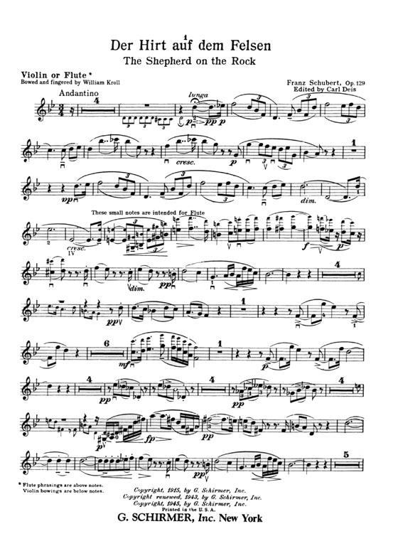Schubert－Songs【The Shepherd on the Rock (Der Hirt auf dem Felsen)】High, B♭; with Clarinet(Violin or Flute)Obbligato