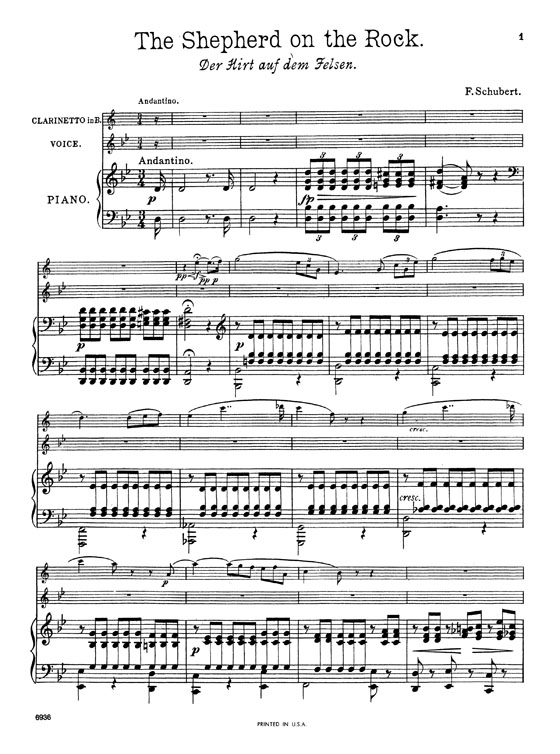 Schubert【The Shepherd On The Rock , Opus 129】for Voice, Clarinet and Piano Schubert【The Shepherd On The Rock , Opus 129】for Voice, Clarinet and Piano