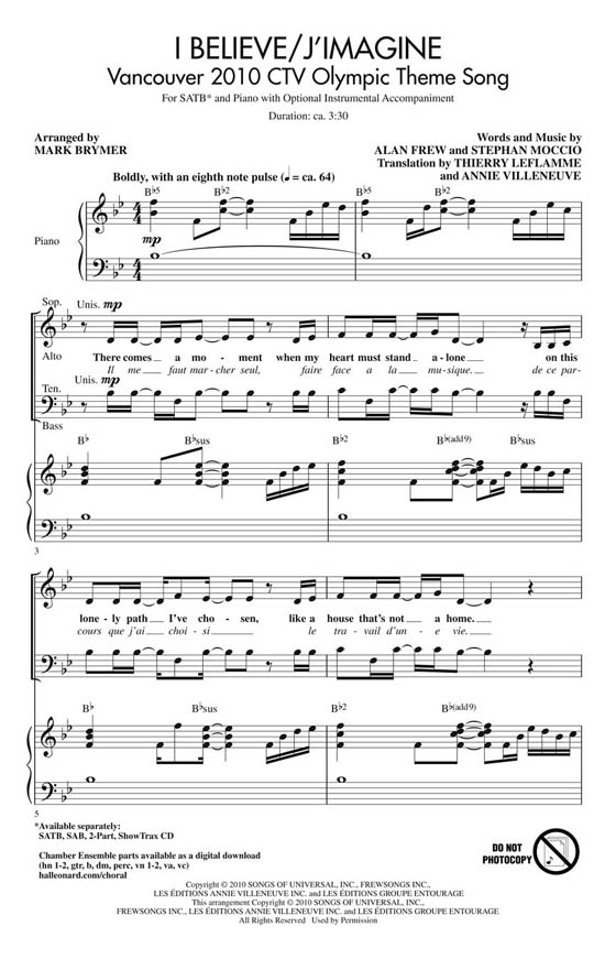 【I Believe/J'Imagine】SATB 【I Believe/J'Imagine】SATB