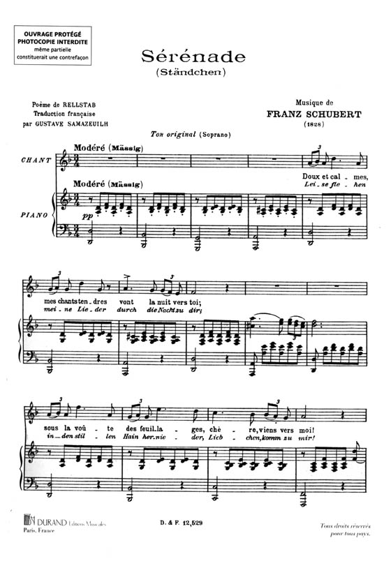 Schubert【Serenade】pour voix elevees & piano Schubert【Serenade】pour voix elevees & piano