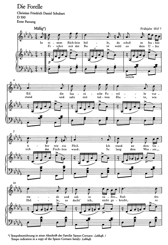 Schubert【Die Forelle－Die fünf Fassungen , D550-Op. 32】für Hohe Stimme und Klavier