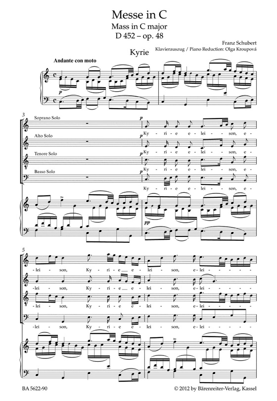 Schubert【Messe in C , D452-op.48】Klavierauszug , Vocal Score